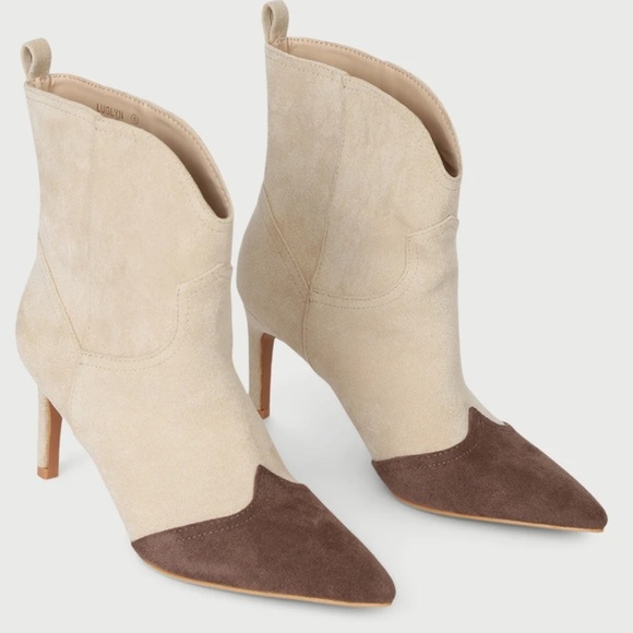 Lulus Luglyn Bone Color Block Suede Pointed-Toe Ankle
Booties - Picture 3 of 11